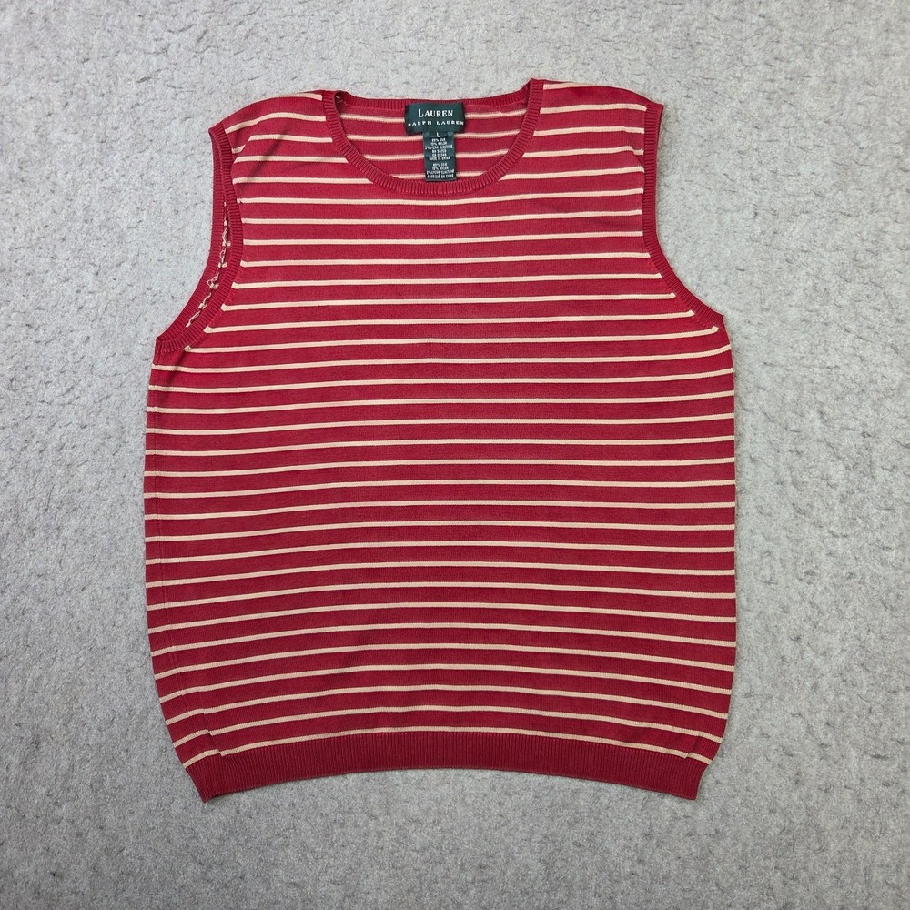 Ralph Lauren Deep Red And Gold Striped Silk Blend Shell Tank Top Womens L
